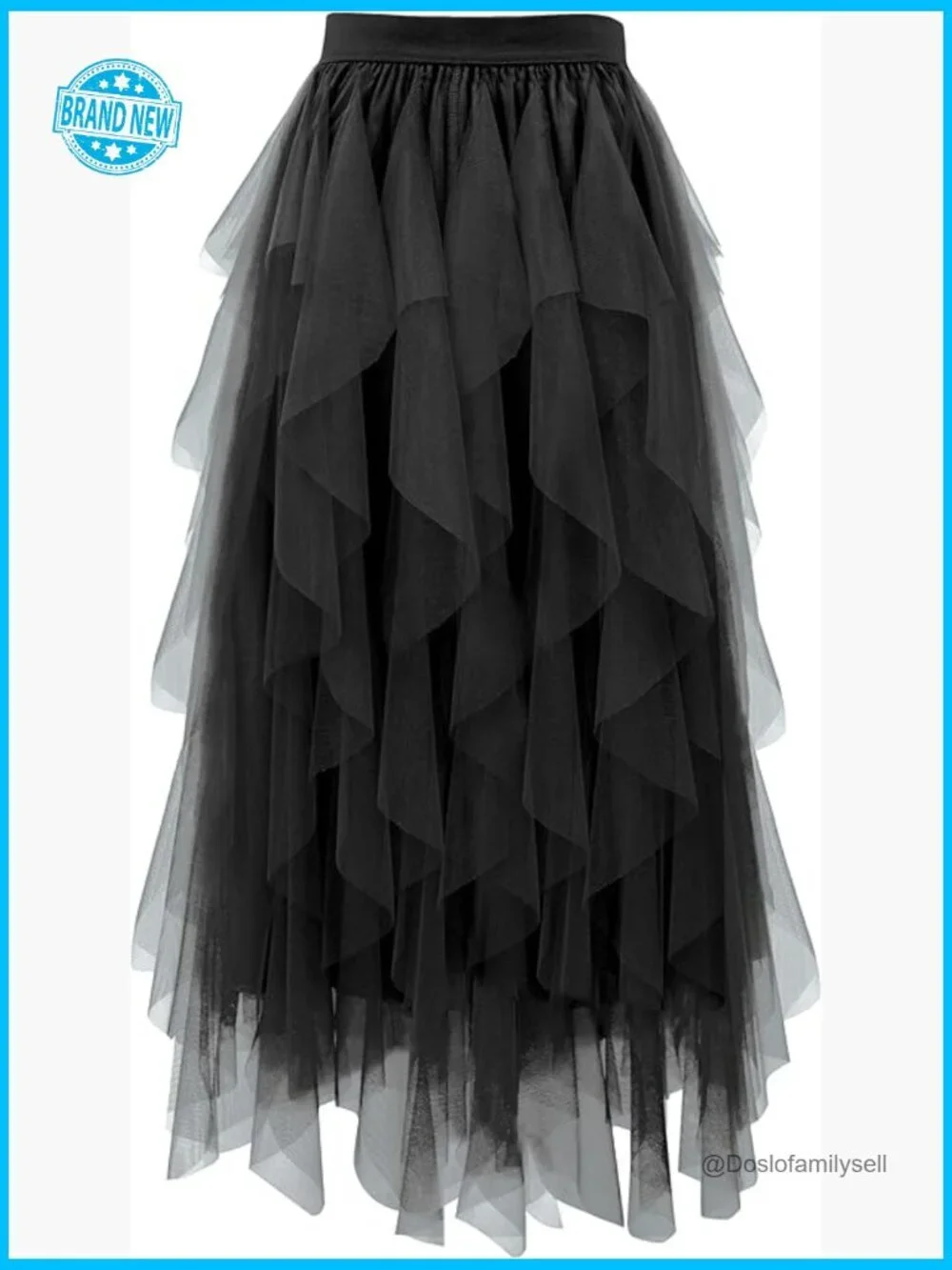 Tiered Tulle A-Line Midi Skirt Flowy Fairy Layered Elastic Waist
